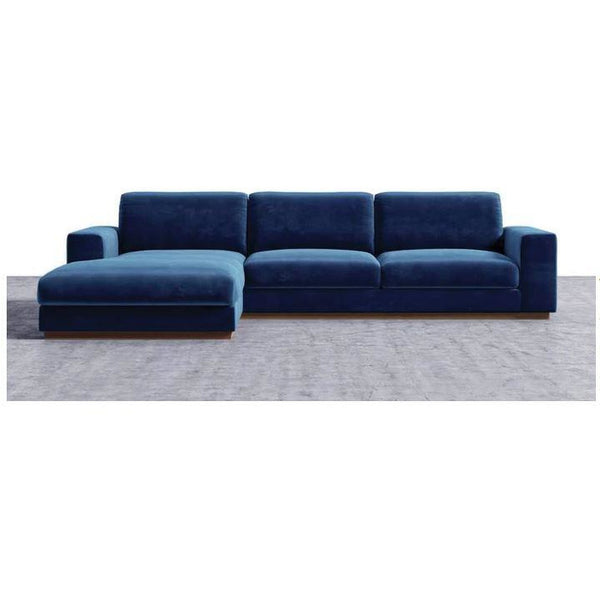 Landon Platform Sofa w/ Chaise in Cobalt