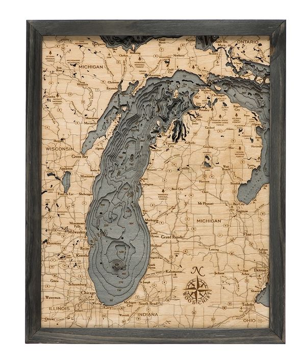 Lake Michigan map with grey frame