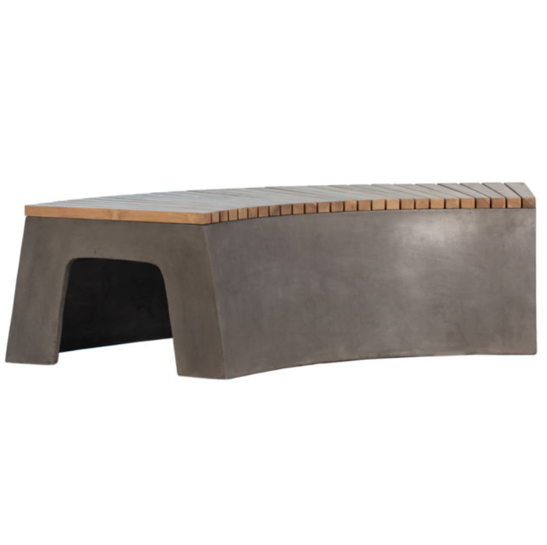 Curvy Concrete and Teak Outdoor Bench