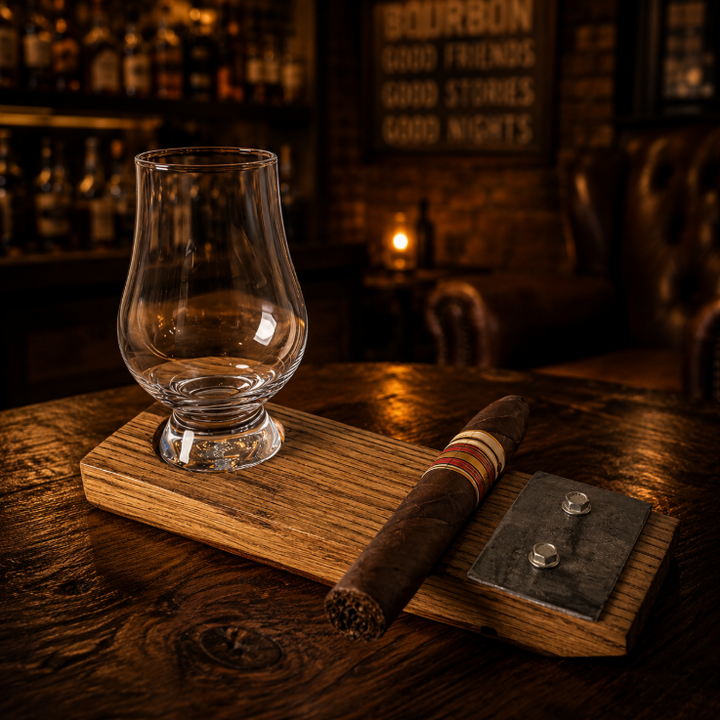 Whiskey Stave Coaster w/Cig Holder