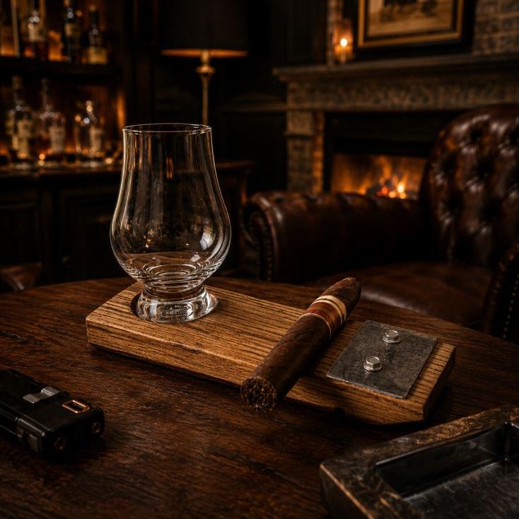 Whiskey Stave Coaster w/Cig Holder