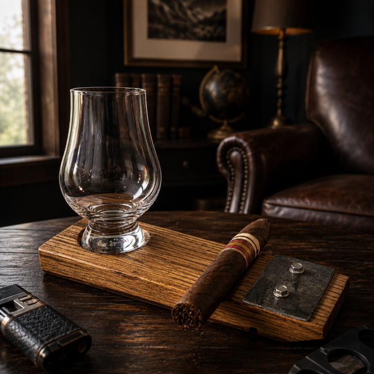 Whiskey Stave Coaster w/Cig Holder