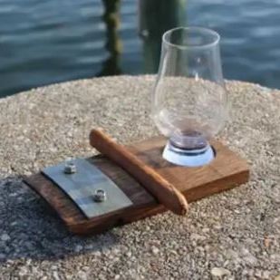 Whiskey Stave Coaster w/Cig Holder
