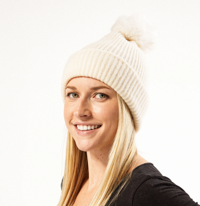 Cream Pom Pom Beanie