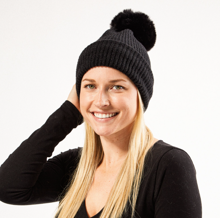 Black Pom Pom Beanie