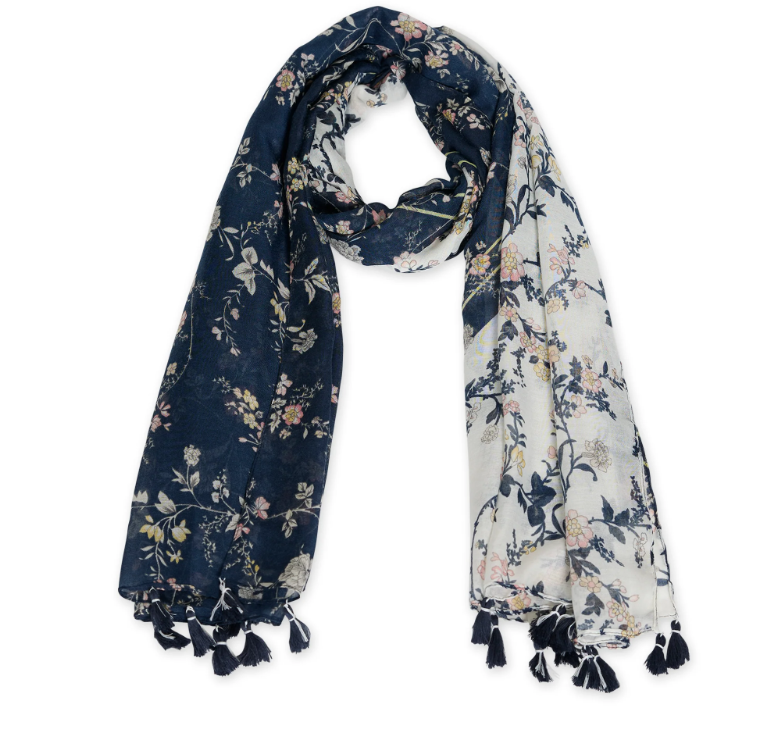 Navy Floral Scarf