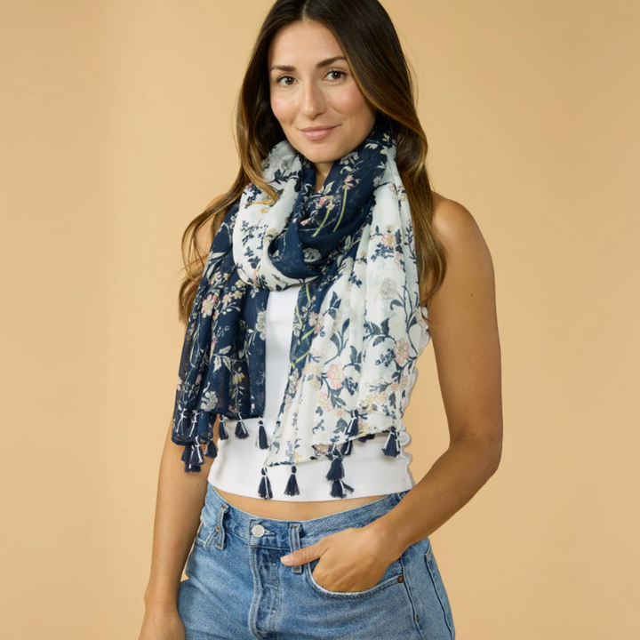 Navy Floral Scarf