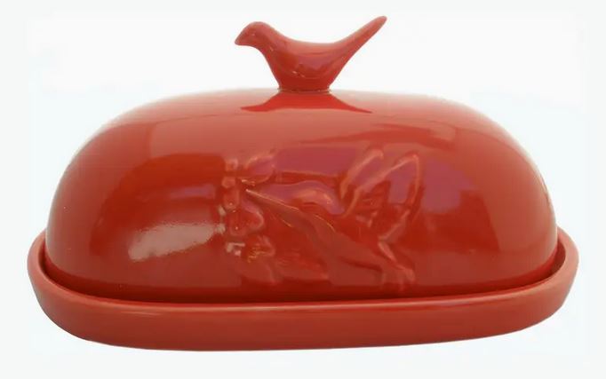Red Hummingbird Butter Dish
