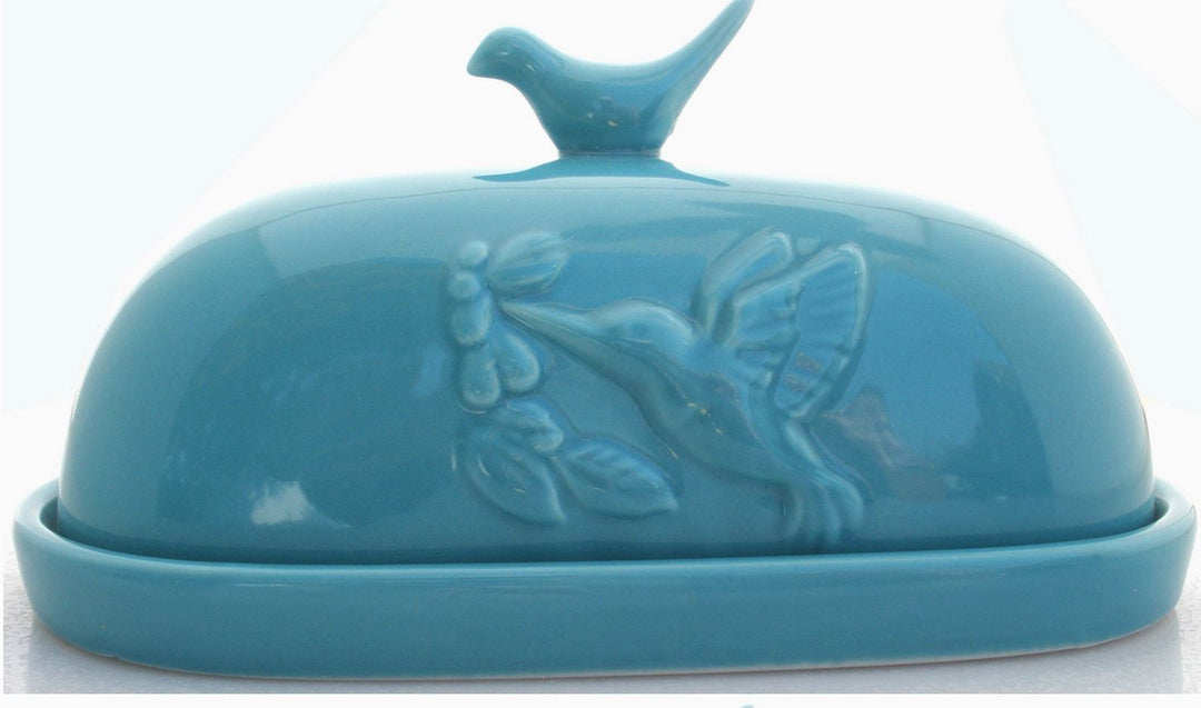 Teal Hummingbird Butter Dish