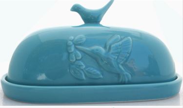 Teal Hummingbird Butter Dish