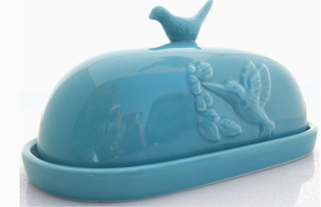 Teal Hummingbird Butter Dish