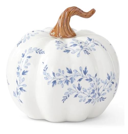 4.5" White w/Blue Floral Pumpkin
