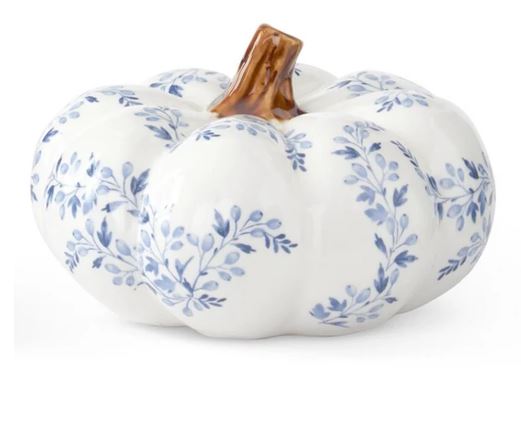 6.5" White w/Blue Floral Pumpkin