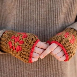Red/Brown Crochet Fingerless Gloves
