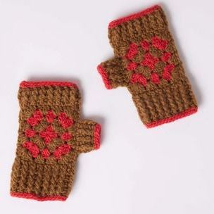 Red/Brown Crochet Fingerless Gloves