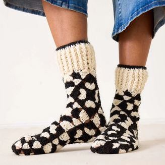 Black/White Crochet Slipper Socks