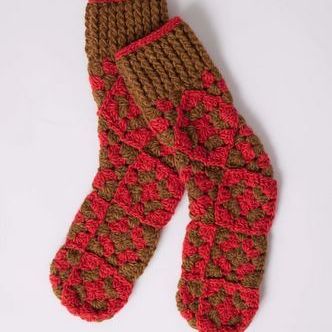 Red/Brown Crochet Slipper Socks