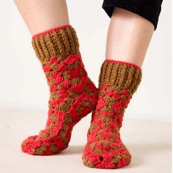 Red/Brown Crochet Slipper Socks