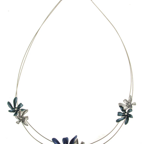 Silver/Grey/Blue Flower Necklace