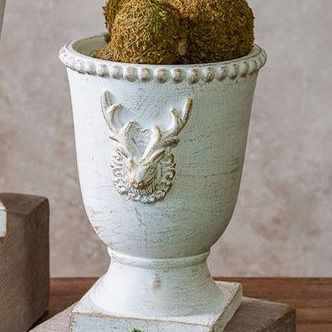Gold Washed Cement Deer Urn Planter