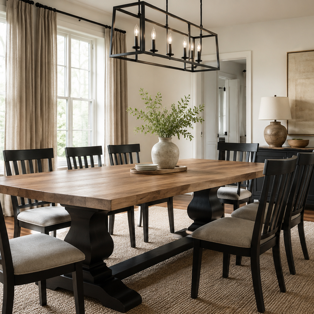 ^ 7' Sculpted Trestle Table Oak