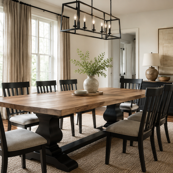 ^ 7' Sculpted Trestle Table Oak
