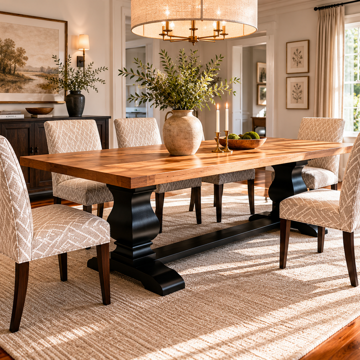 ^ 7' Sculpted Trestle Table Oak