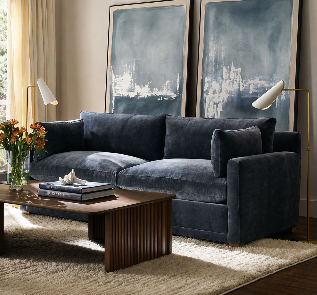 Sylvie 88" Sofa - Quick Ship Fed Blue