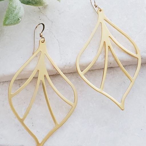 Gold Outline Leaf Earrings