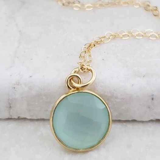 Gold Aqua Chalcedony Necklace
