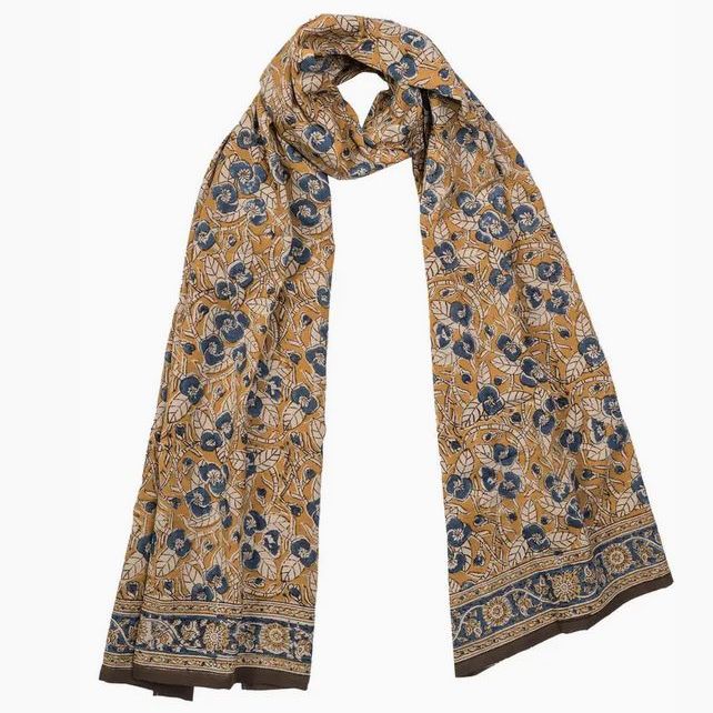 Mustard/Blue Flower Scarf