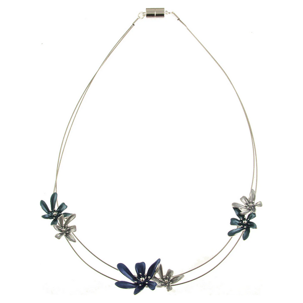 Silver/Grey/Blue Flower Necklace