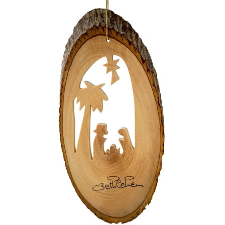 Bark Slice Ornament With Palm Tree