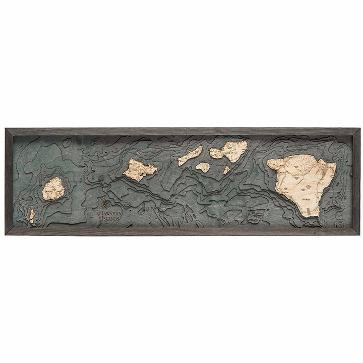 Hawaiian Islands Map - Grey Frame