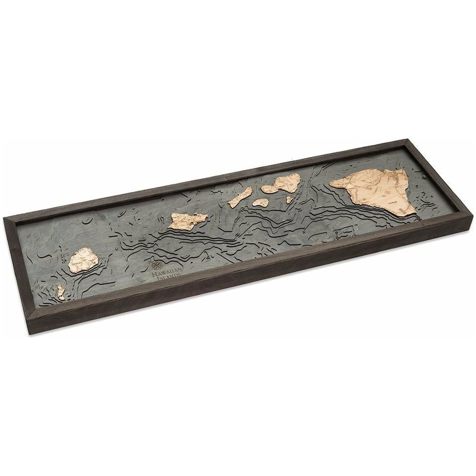 Hawaiian Islands Map - Grey Frame