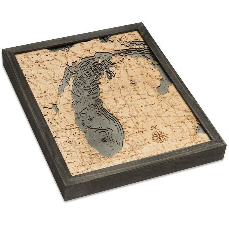 Lake Michigan Map Small Grey Frame