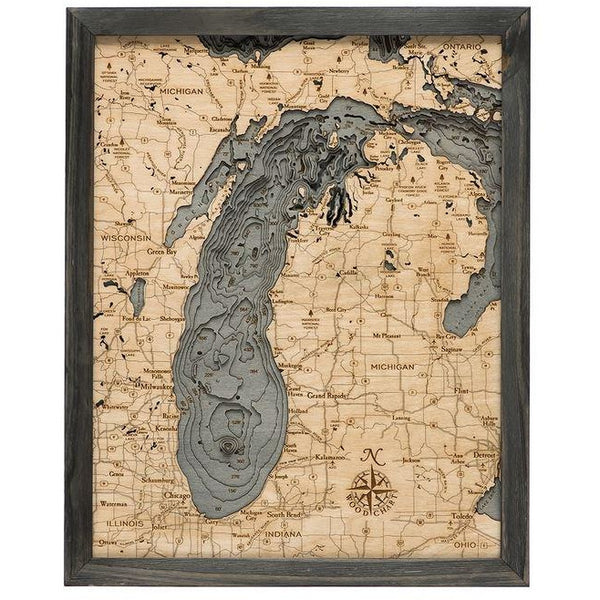 Lake Michigan Map Small Grey Frame